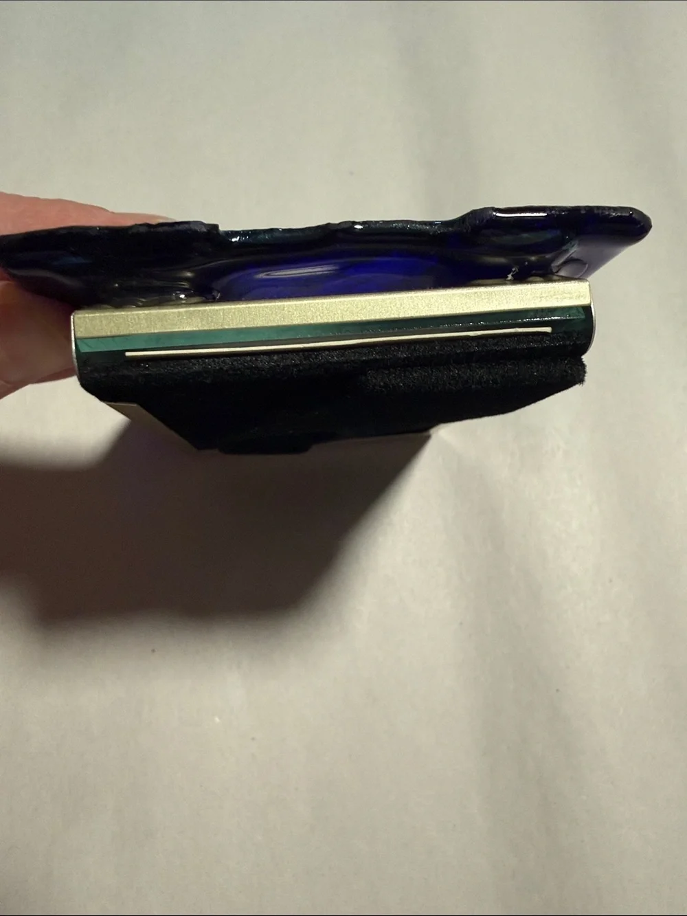 Handmade Iridescent Purple Blue Art Glass Frame Holds 2”x3” Picture